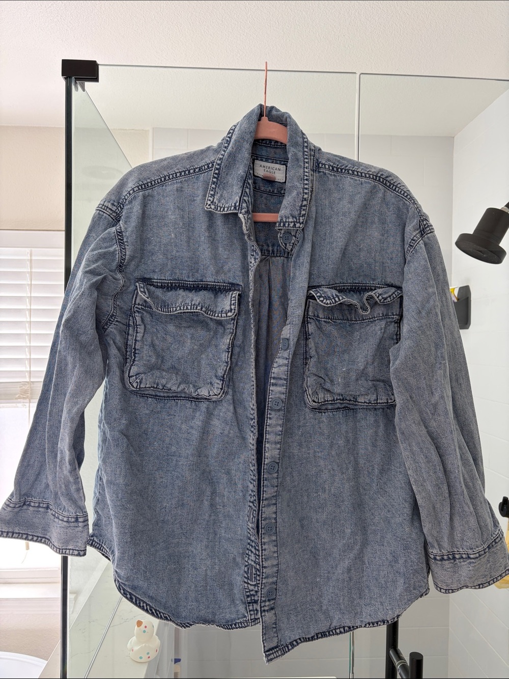 American Eagle Outfitters Washed Light Blue Denim Button-Down Shirt